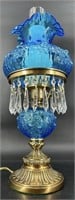 Beautiful Fenton Blue Poppy Embossed Rose Lamp W