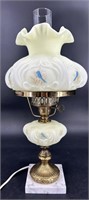 Beautiful Fenton Hp Blue Bird On Custard Lamp By