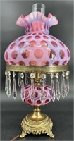 Gorgeous Fenton Cranberry Opal Coindot Lamp W