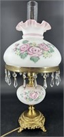 Beautiful Fenton Hp Roses On White Satin Lamp By