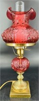 Beautiful Fenton Cranberry Embossed Rose Lamp