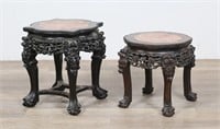 Two Chinese Hardwood Marble Top Plant Stands