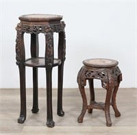 Two Chinese Hardwood Marble Top Plant Stands