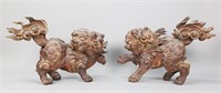 Pair of Chinese Carved Wooden Foo Dogs
