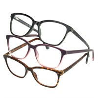 Kiersey Plastic Square Glasses  3-pack  +3.00