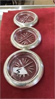 3 STERLING RIMMED GLASS COASTERS