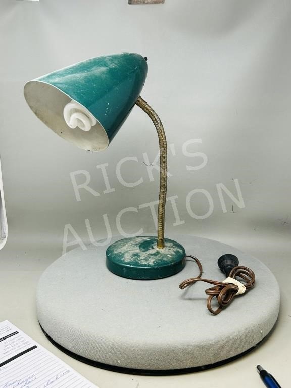 Vintage green metal goose neck lamp