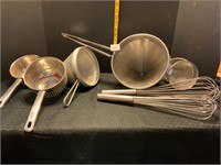 Assorted Strainers & Commercial Whisks
