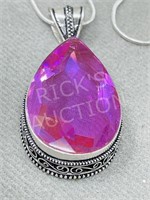 Pink Topaz & silver pendant & chain