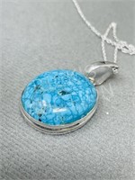 Turquoise & silver pendant & chain