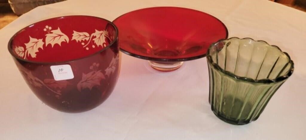 (3) TELEFLORA FLORAL BOWLS: CLEAR GLASS, ETCHED