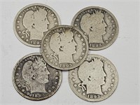 5- 1893 Barber Silver Quarters