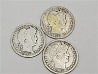 3-  1907 Barber Silver Quarters