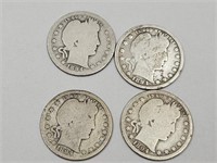 4-  1894 Barber Silver Quarters