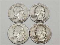 4- 1957 D Washington Silver Quarters
