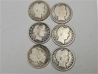 6- 1899 Barber Silver Quarter Coins