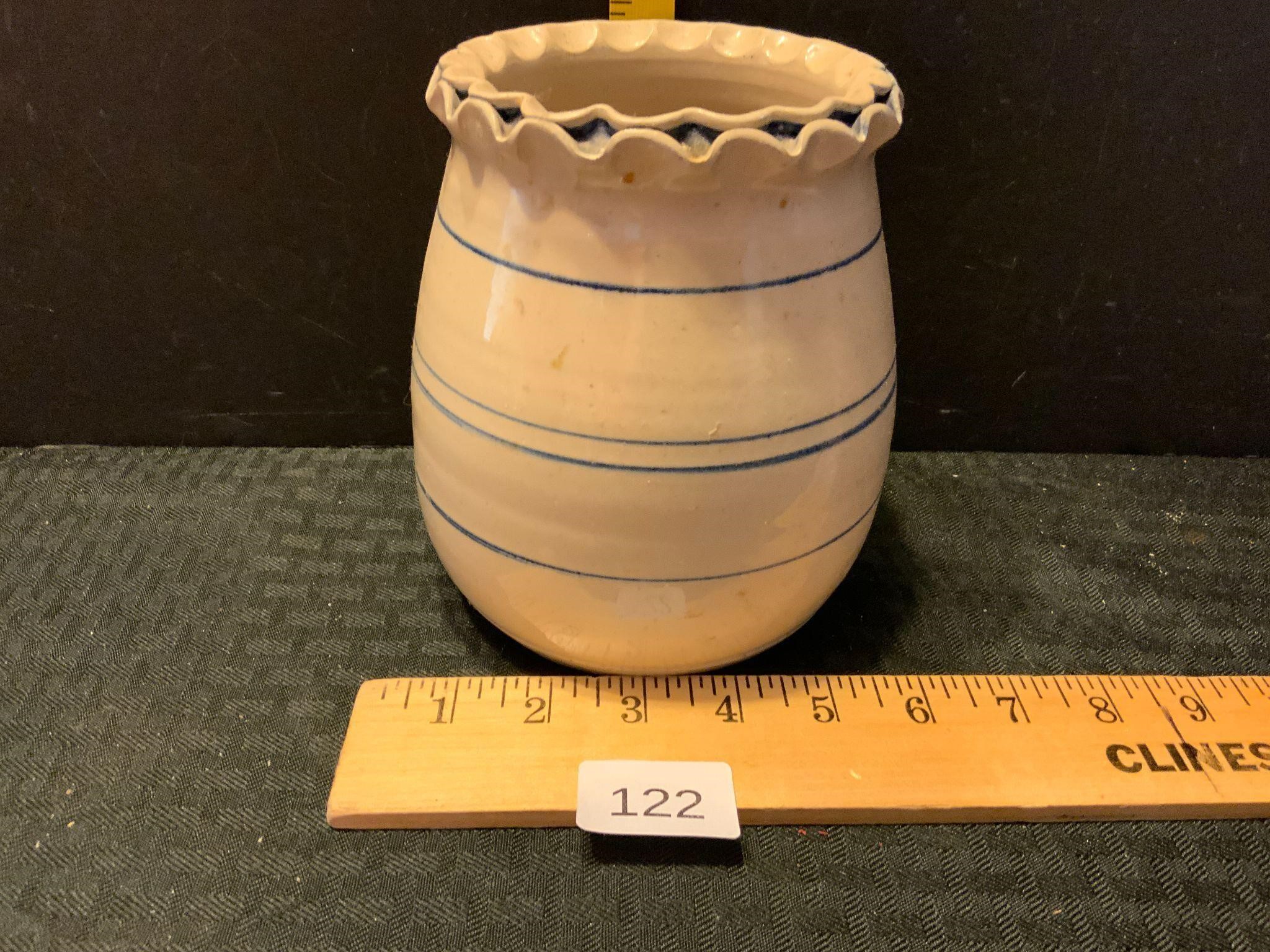 Vintage Marshall Pottery Crock/Vase Blue Stripe