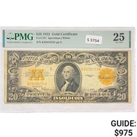 1922 $20 LG Gold Cert. PMG VF25