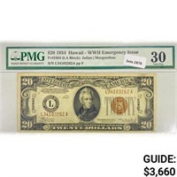 1934 $20 Hawaii WW2 Fed Reserve Note PMG VF 30