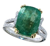 18k Gold 7.65 ct GIA Emerald & Diamond Ring