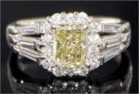 Platinum 1.74 ct Natural Fancy Yellow Diamond Ring