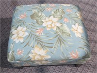 UPHOLSTERED FLORAL FOOTSTOOL 22X19 VERY CLEAN