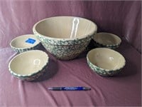 5 pc. Green Splatter Roseville Pottery Bowl Set