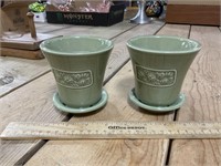 Longaberger Pottery Green Flower Pots