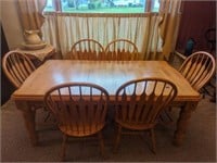 Solid Wood Dining Table with 6 Chairs & Leaf