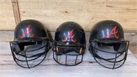 Assortment of baseball helmets