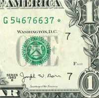 **STAR** $1 1963 (JOSEPH BAR) Federal Reserve Note