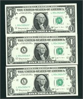 (3 CONSEC) $1 1963 (CU) (JOSEPH BAR) Federal RN