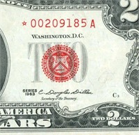 **STAR - 6 DIGIT** $2 1963 United States Note
