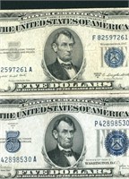 ((2 NOTES)) $5 1953 / 1934 Silver Certificate Note