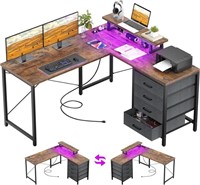 Homieasy L Shaped Desk With Drawers & Power