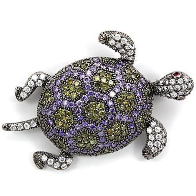 Gorgeous 6.12ct Gemstone Turtle Brooch