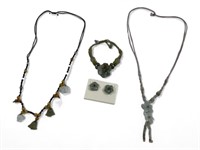 Vintage Carved Jade Necklaces Bracelet & Earrings
