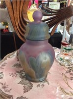 Purple art glass covered urn