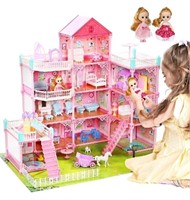 CUTE STONE 11 Rooms Huge Dollhouse with 2 Dolls an