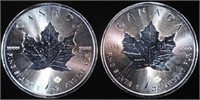 (2) 1 OZ .999 SILVER 2016 CANADIAN MAPLE ROUNDS