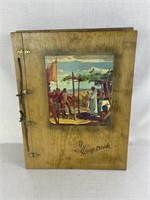 Vintage Wooden Scrapbook with Playing Cards