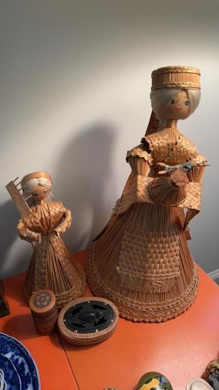 Two handmade woven straw, doll figures, from