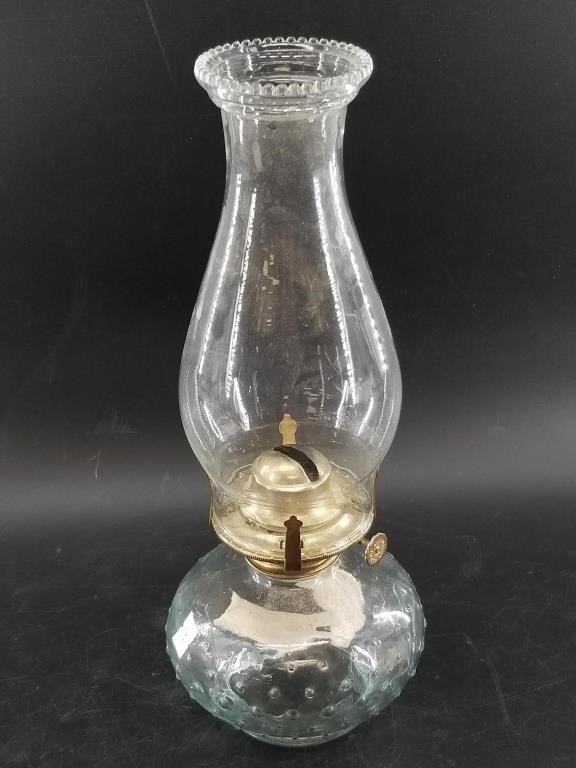 Vintage oil lamp, with long wick 13" tall