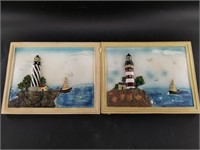 Lot of 2   3D lighthouse wall hangings 11" x 8.5"