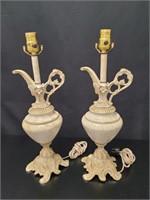 2 Amphora Ivory Cast Metal Table Lamps