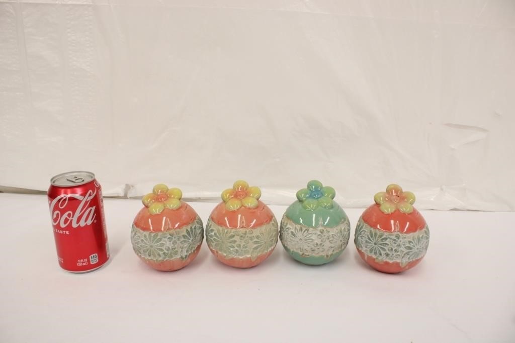 4 Colorful Ceramic Decorative Flower Orbs