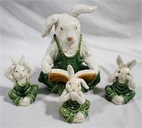 4 Pc set rabbit figurines, 1 w/ repaired ear