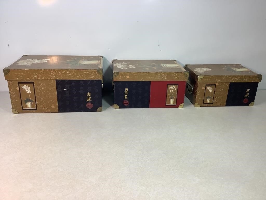 3 Decorative Boxes W/Lids, 15, 13, 12in Wide