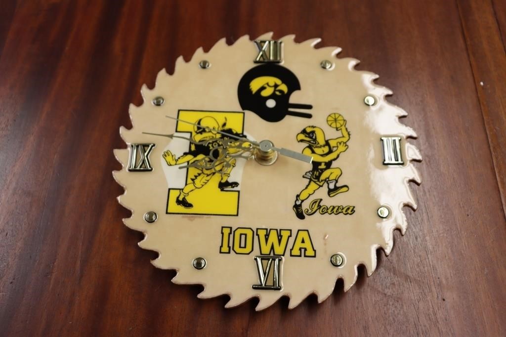 Iowa Hawkeye Wood Sawblade Clock