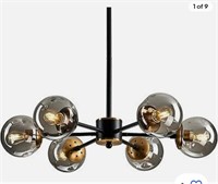 NEW 6 Light Chandelier w/ Glass Globes, Black &